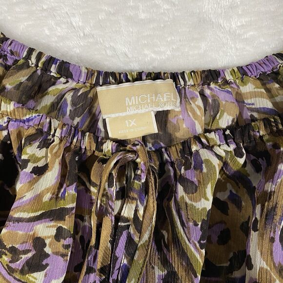 Michael Kors Women's Sz 1X Top Paisley Print Loose Fit Boho Stretch Artsy Career - Picture 3 of 8